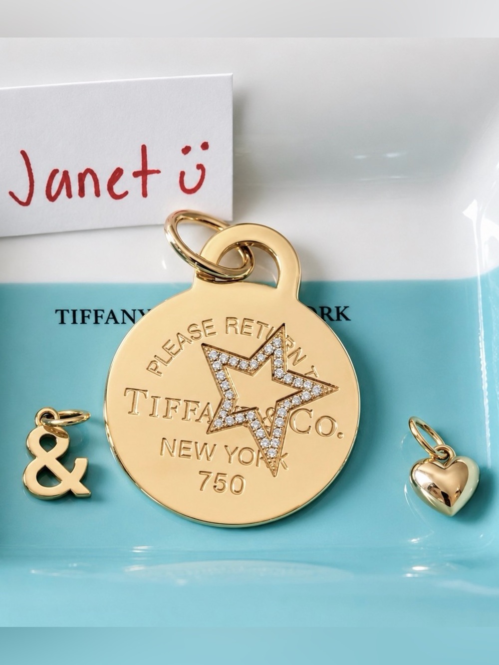 Tiffany & Co LARGE 18k Rose Gold Etched Star Diamonds Charm/Pendant